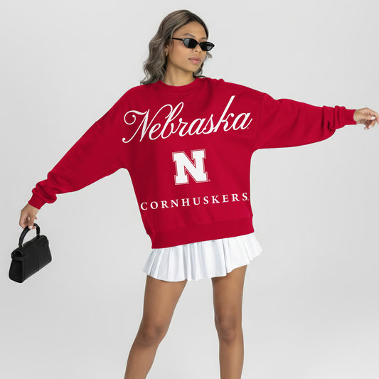 NEBRASKA CORNHUSKERS LEGACY CLUB PREMIUM FLEECE DROP SHOULDER CREWNECK PULLOVER
