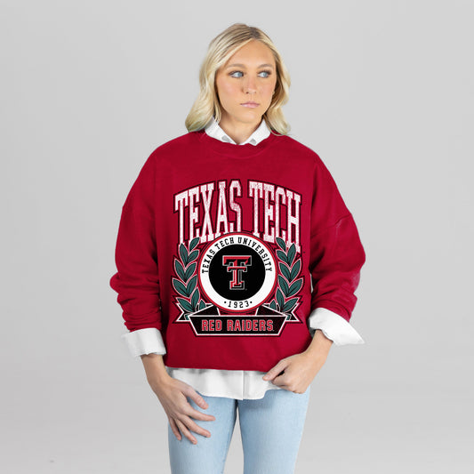 TEXAS TECH RED RAIDERS CLASSIC ARCHIVES PREMIUM FLEECE DROP SHOULDER CREWNECK PULLOVER