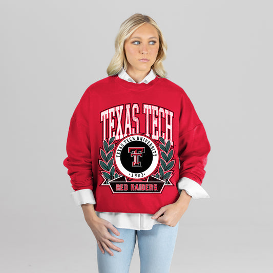 TEXAS TECH RED RAIDERS CLASSIC ARCHIVES PREMIUM FLEECE DROP SHOULDER CREWNECK PULLOVER