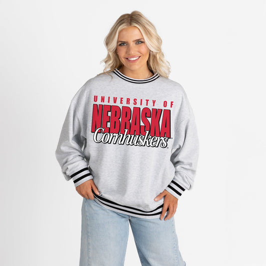 NEBRASKA CORNHUSKERS SHOWDOWN CREW FLEECE RINGER SWEATSHIRT